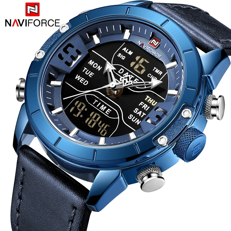 NAVIFORCE, новинка, мужские часы, Топ бренд, Роскошные, несколько часовых поясов, водонепроницаемые часы для мужчин, кожаный ремешок, часы, Relojes Para Hombre