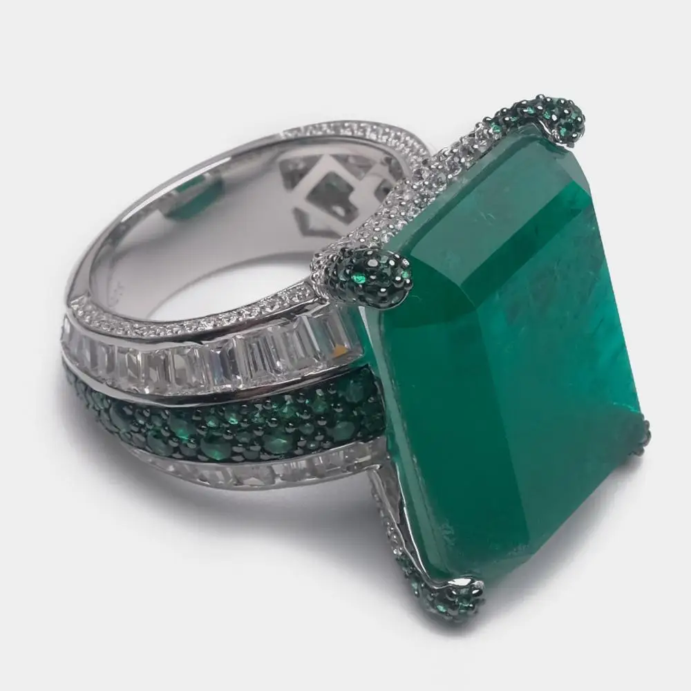 Local focal Fashion 925 Silver simple rectangle design ring