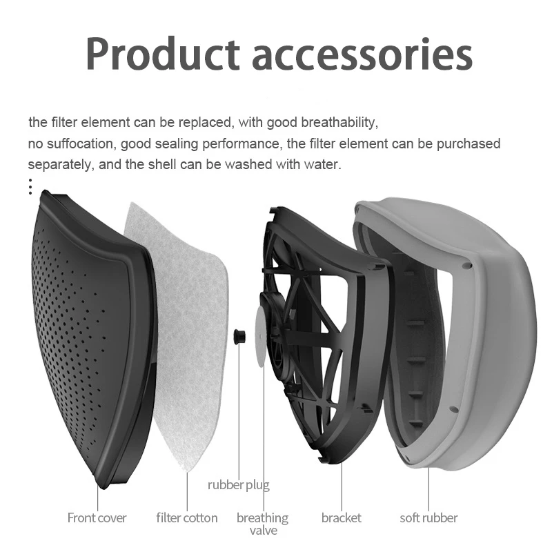 KN95 Industrial Dustproof Silicone Mask, Washable Reusable Filter With Breathing Valve, Virus Protection Adult Fashion Mascara