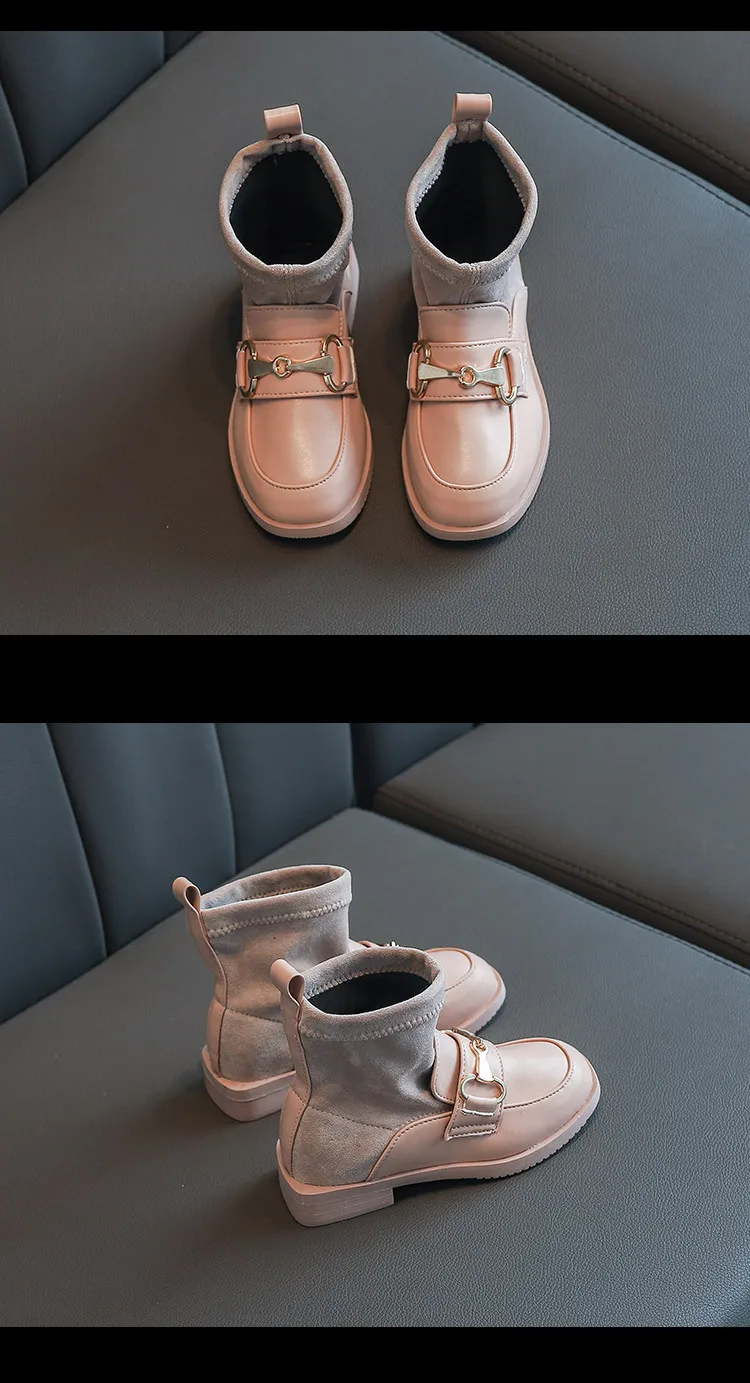 Детские ботинки в британском стиле; Новинка года; эластичные фланелевые мягкие ботинки для девочек; тонкие ботинки с квадратным носком