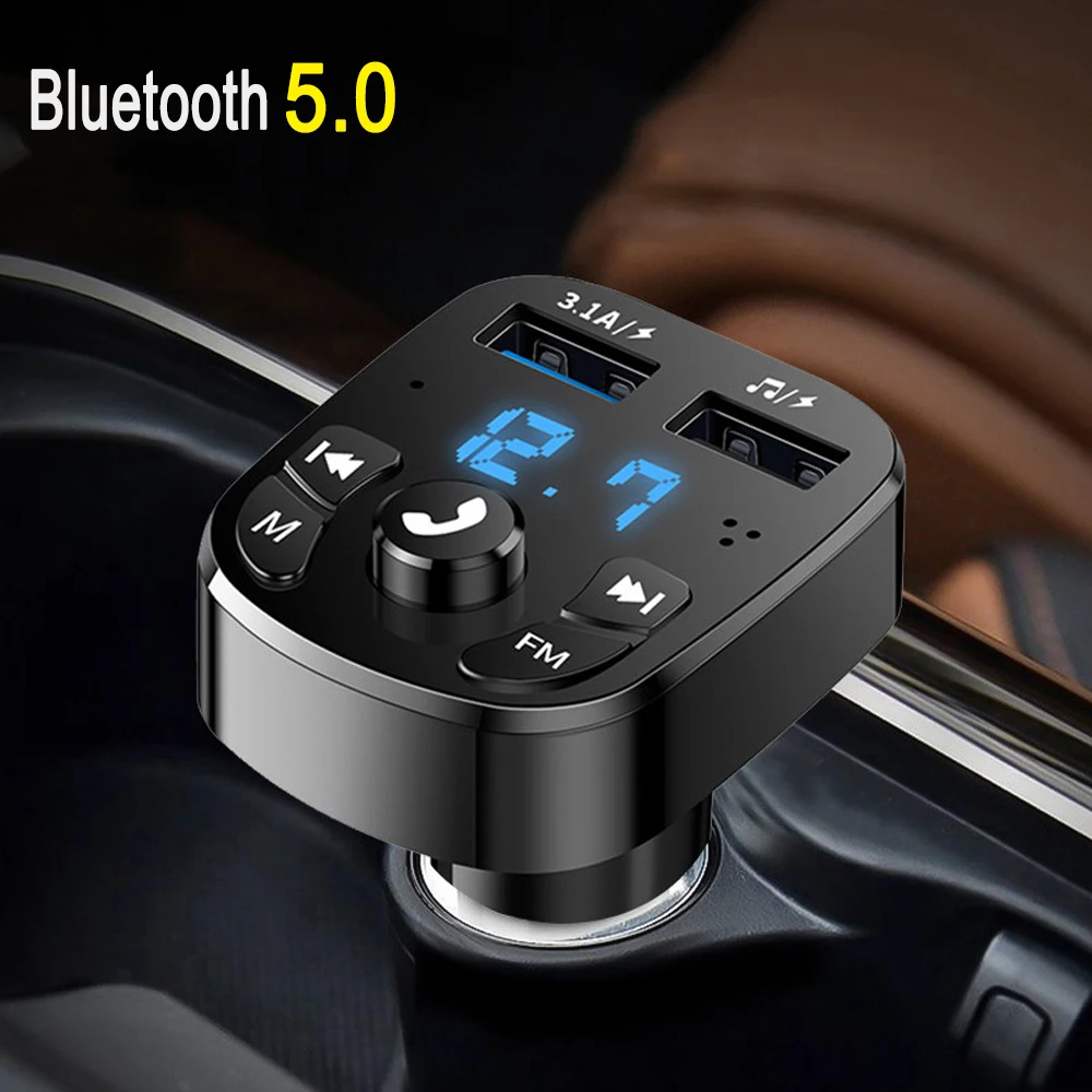 

Bluetooth 5.0 FM Transmitter Wireless Handsfree Audio Receiver Dual USB Fast Charge U Disk Playing for Car Radio Player Speaker