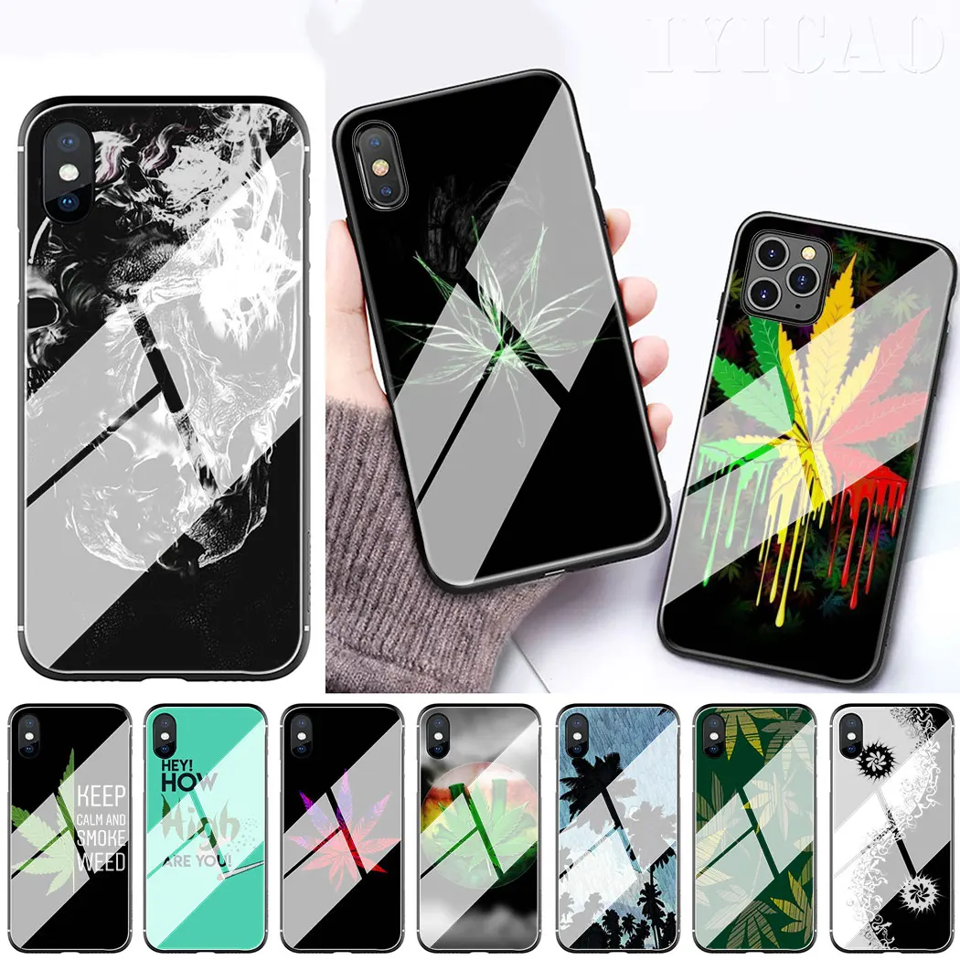 IYICAO Art Smoke Weed черное закаленное стекло чехол для телефона Apple iPhone 11 Pro XS Max XR X 8 7 6S Plus