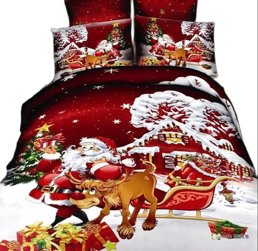 

Комплект постельного белья из 4 предметов, Комплект постельного белья из хлопка с объемным рисунком, с пододеяльником, простыней, наволочками, Рождество