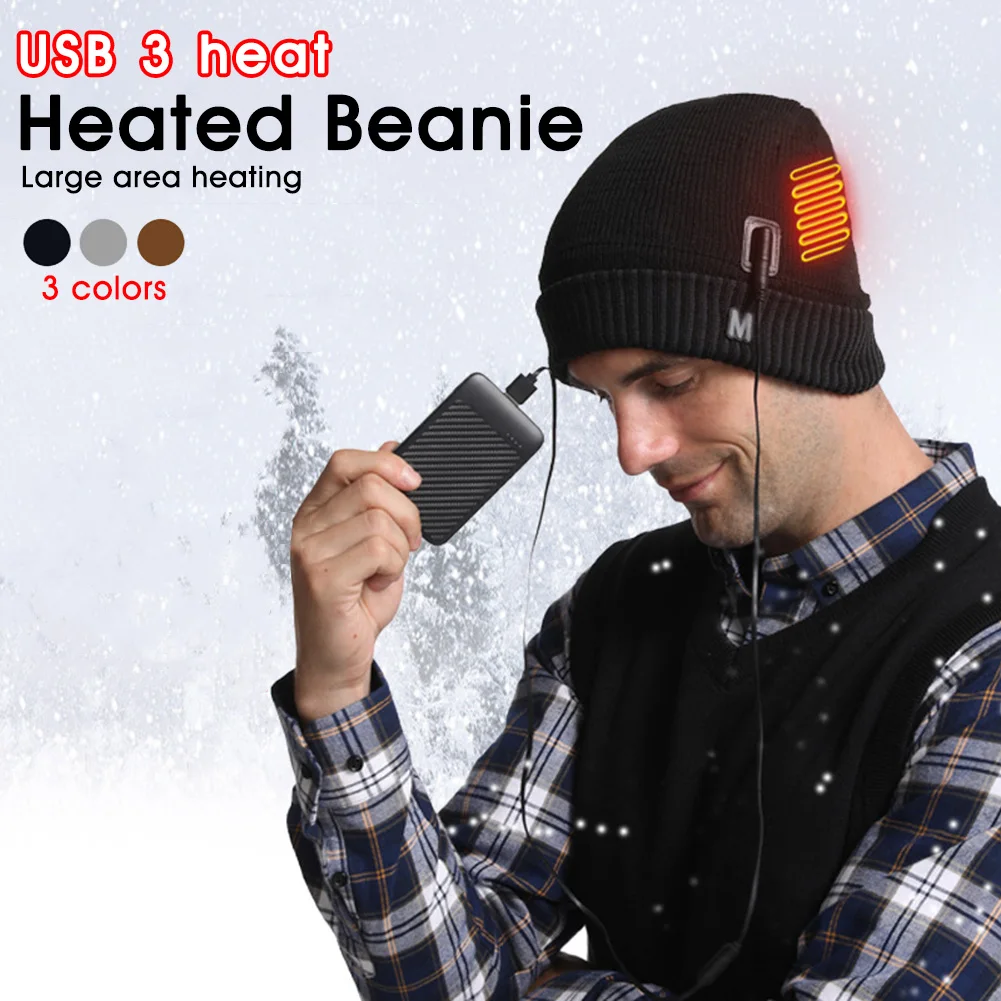 

Smart USB Heated Hat Winter Beanie Skull Cap For Men And Women Rechargeable Washable With 3 Heat Knitted Flanging