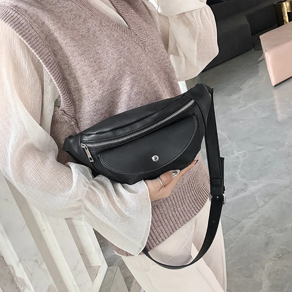 Women Chest Bags Fashion Chain Leather Messenger Bag Shoulder Bag Female Large Capacity Zipper Phone Money Female Waist Packs