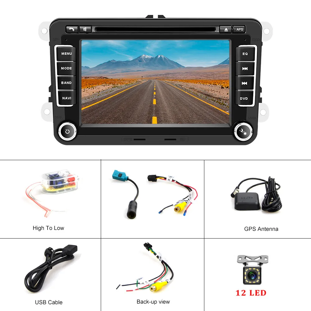 Hikity автомобильный мультимедийный плеер 2 Din 7 ''RDS автомобиль Радио Аудио Bluetooth Автомобильный MP5 плеер gps FM автомобильное радио DVD проигрыватель для Автомобили VW - Цвет: With 12 LED Camera