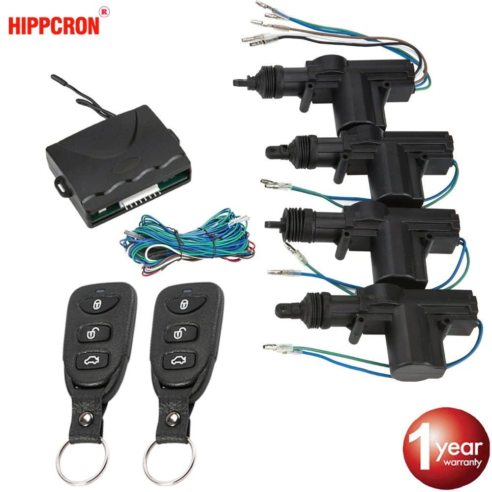 Hippcron Car Lock Door Remote Control Keyless Entry System Locking Kit with 4 Door Lock Actuator Universal 12V radar jammer for car