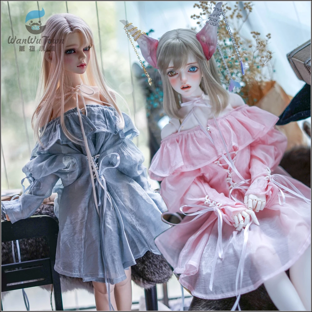 New BJD Doll Clothing Chiffon Lace Dress is suitable for 1/3 1/4 Uncle DD transparent pink/blue loose doll accessories