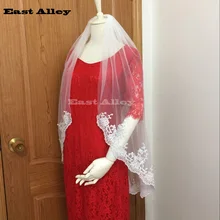 Veu De Noiva белая, цвета слоновой кости, для свадьбы свадебные аксессуары; Фата на кончик пальца Alencon Кружевная аппликация Фата невесты с гребнем