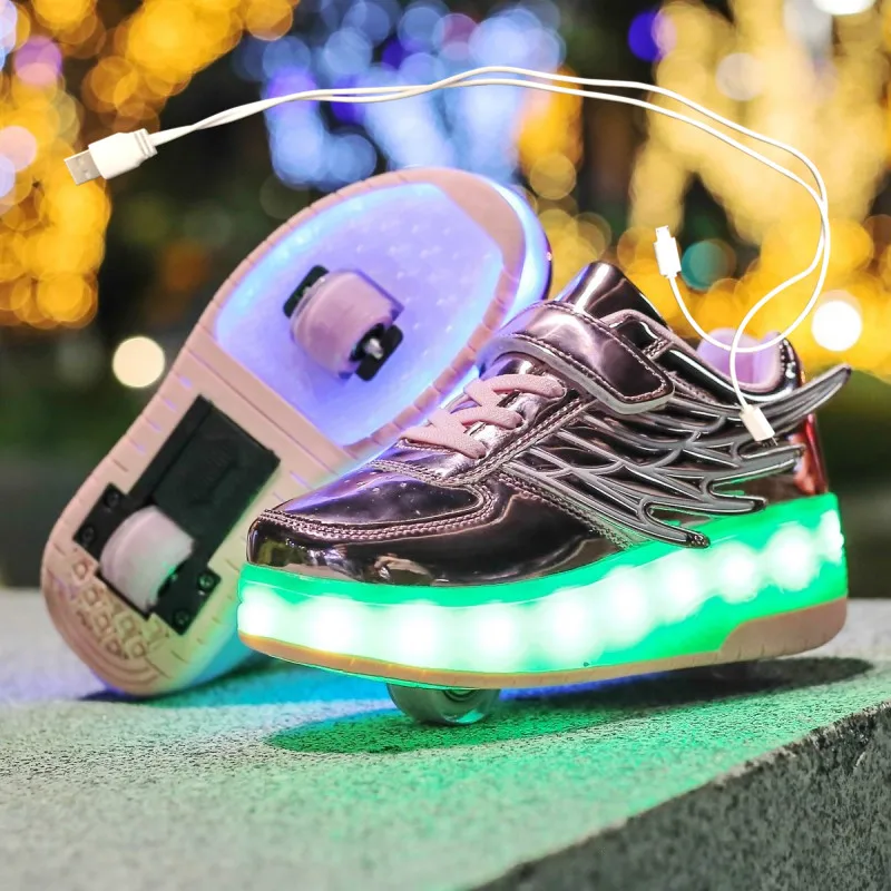 over het algemeen Wereldwijd Buigen New Pink Gold Usb Charging Fashion Girls Boys Led Light Roller Skate Shoes  For Children Kids Sneakers With Wheels Two Wheels - Children Casual Shoes -  AliExpress