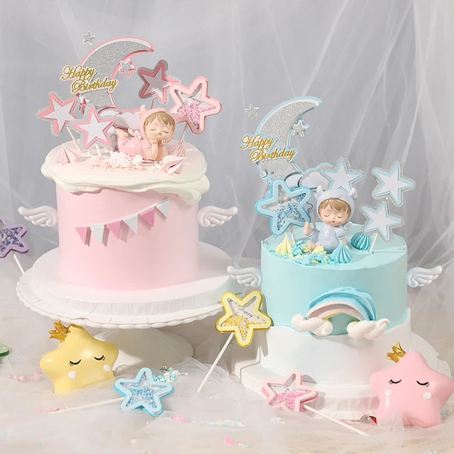 LUOZZY 40 peças de topos de bolo de carrossel, carrossel dourado, topos de  bolo ou cupcake com laço rosa para lembrancinhas de festa (azul celeste)