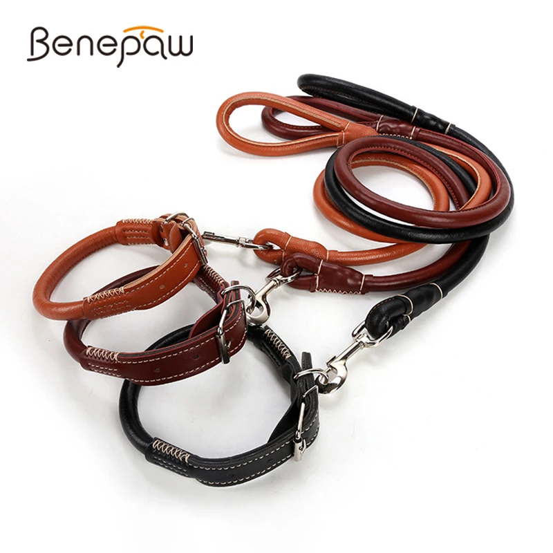 

Benepaw Strong PU Leather Dog Collar Leash Set Durable Heavy-duty Non-slip Medium Large Pet Collar Lead Comfortable Adjustable