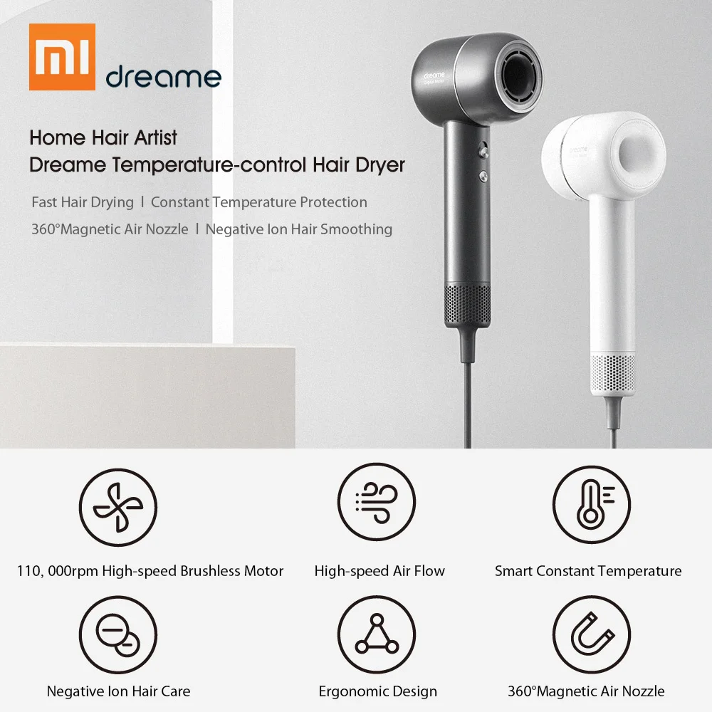 Xiaomi Dreame фен для волос интеллектуальный контроль температуры фен для волос отрицательный ион для мужчин и женщин домашний 1400 Вт 110000 об/мин 220-240 В