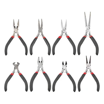 

New 8-Piece Jewelry Pliers, Mixed Crimping Cutting Pliers Flat Round DIY Creation