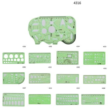 

1pc Green Plastic Lab Stationery Measuring Tool Ruler Ten Kinds Template Ruler Geometry Drawing Template Ruler School Supplies