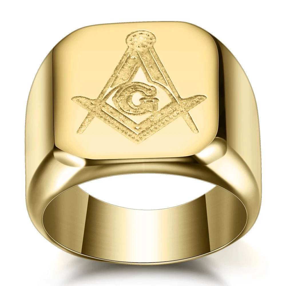 Elegant Black Masonic Stainless Steel Ring - Men's Wedding and Cocktail Jewelry