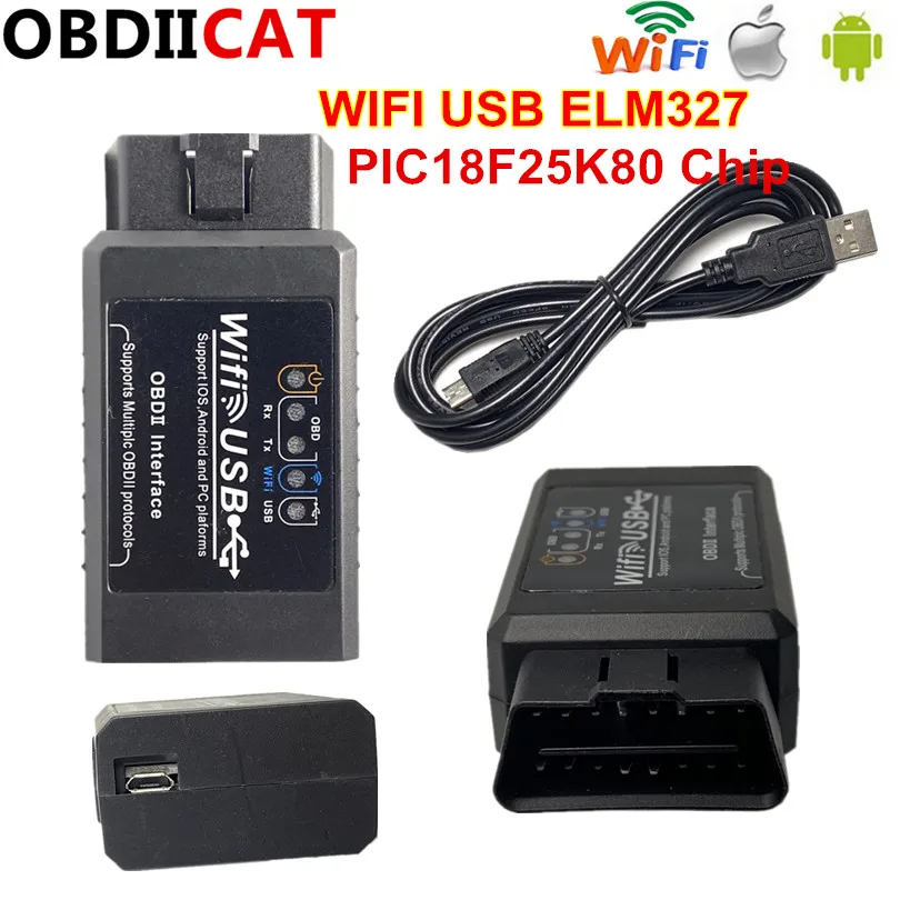 ELM327 USB интерфейс wi-fi-сканер с PIC18F25K80 OBD2 Профессиональный диагностический инструмент ELM 327 wifi OBD II Поддержка IOS