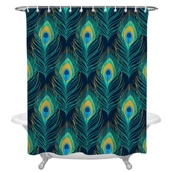

Peacock Feather Cyan Waterproof Fabric Shower Curtain Polyester Shower Curtains Bathroom Decoration Accessories Cortinas