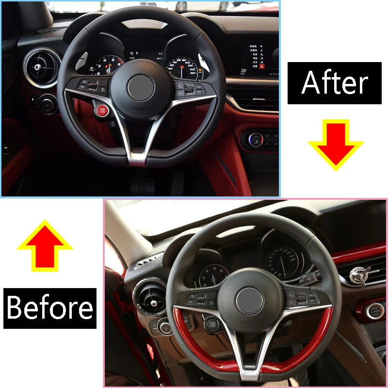 Красная реальная углеродного волокна Рулевое колесо украшения Накладка для Alfa Romeo Giulia аксессуары