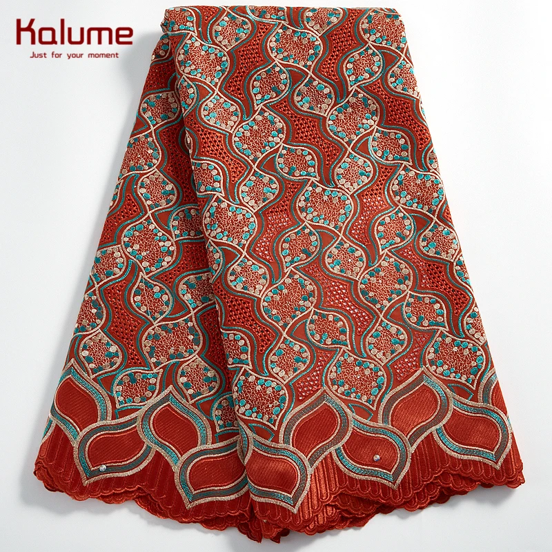 Kalume African Cotton Lace Fabric 5 Yards Nigerian Cotton Lace Fabric Tissus Jersey Sew Cloth Women Dress H2307