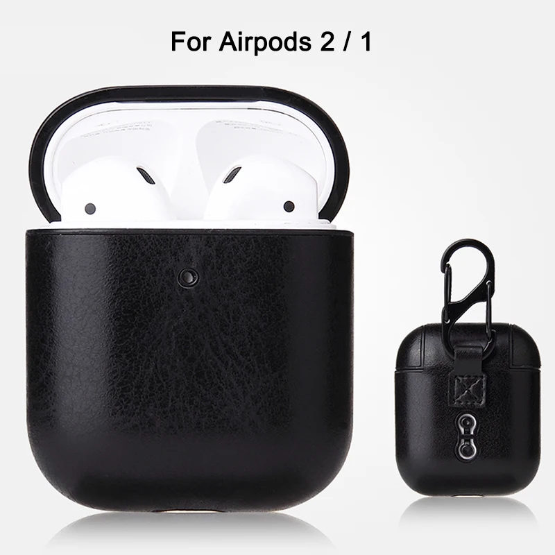 Роскошный кожаный чехол для Apple Airpods Pro, противоударный чехол для Air pods 3 Pro, защитный чехол на крючок для Airpods Pro 3 2 1, чехол - Color: Black airpods 2 1