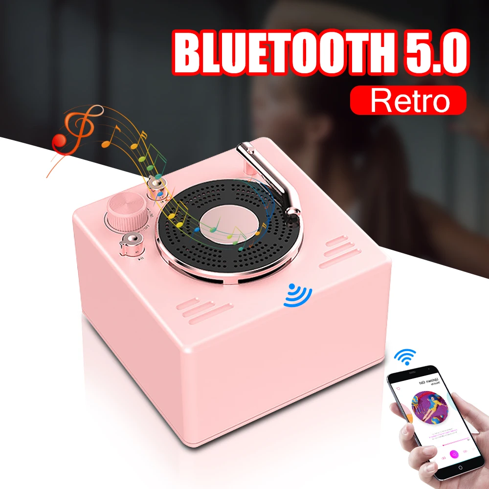 Мини ретро Bluetooth динамик маленький проигрыватель стерео портативный