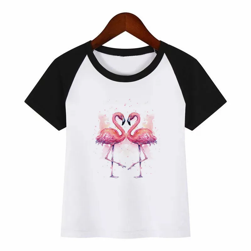 

Kids Lovely Watercolor Flamingo O-Neck T Shirt Tees Summer Tops Children Girl T-Shirt Boy/Girls Clothing
