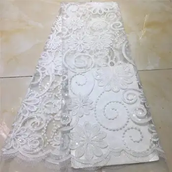

2019 Latest African Lace Fabric High Quality Lace Fabric French Sequins Net Cord Tulle Fabrics Nigerian Laces For Wedding Dress