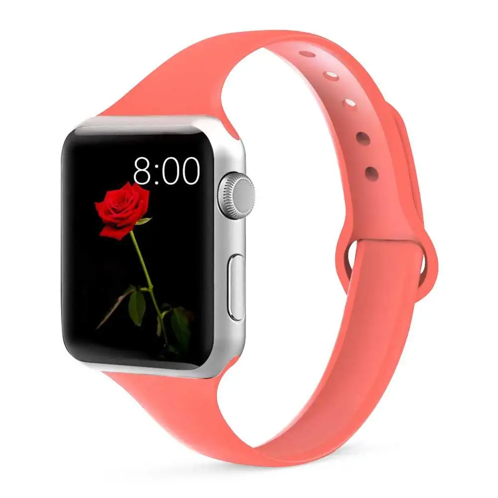 Тонкий ремешок для apple watch 5 4 band correa apple watch 44 мм 40 мм 42 мм 38 мм iwatch 5 4 3 2 1 силиконовый браслет - Цвет ремешка: coral 31