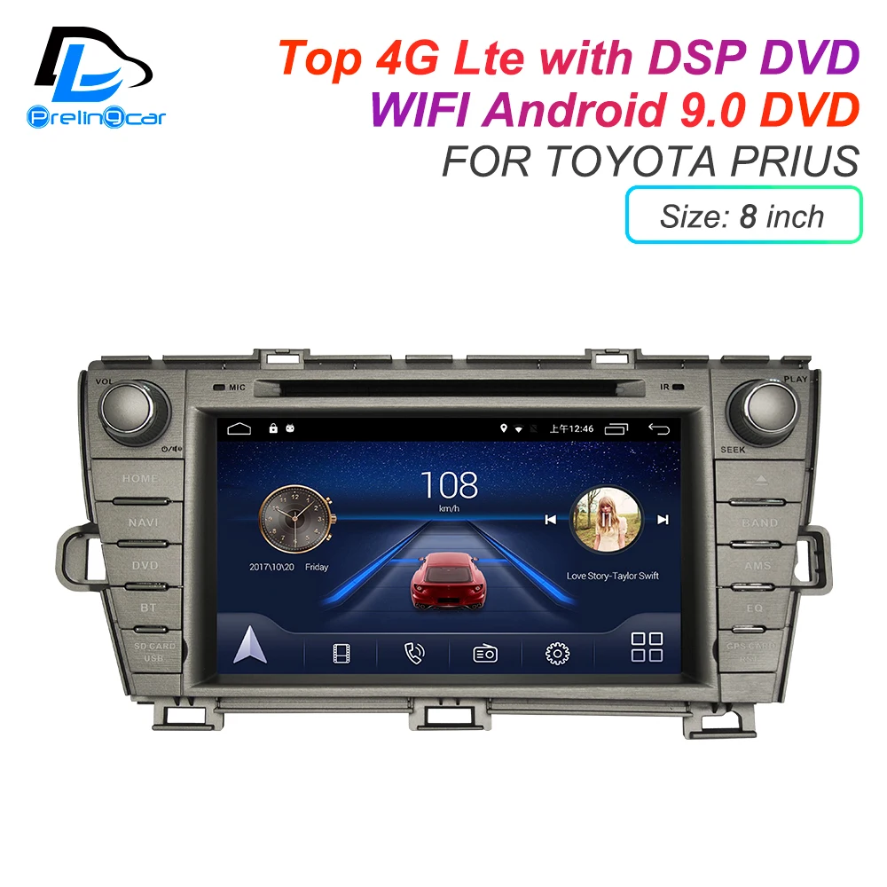 

Android 9.0 DSP 4G Lte multimedia DVD player For TOYOTA Prado Prius headrest monitor radio stereo navigation system