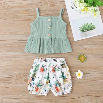 

2020 Summer Suspenders Shorts Set Two Piece Printed Fashion Children Teenage Girls Clothing Kids Outfits ropa de bebe