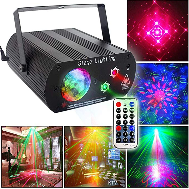 Вечерние светильник s диско шар DJ светодиодный эффект воды волны 2 в 1 лазерный светильник с пультом дистанционного управления Звук Активированный для танцев Рождество