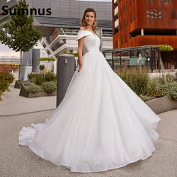 Sumnus Glitter Wedding Dresses Off The Shoulder Sequined Tulle Boho Bride Gowns 2021 vestidos de novia Lace Up