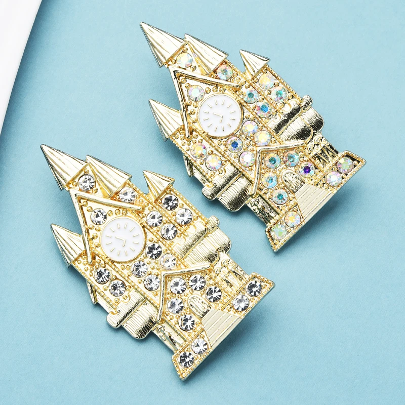 Wuli&baby Rhinestone Castle Brooch Pins Women Unisex 2-color Big