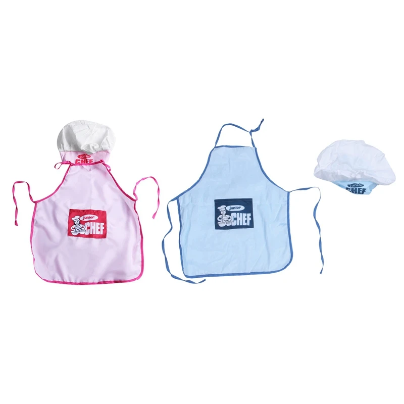 2 Set Childs Kids Chef Hat Apron Cooking Baking Boy Girl Chefs Junior Gift(Blue& Pink