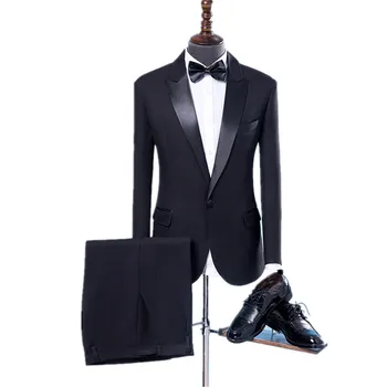 

Men's Suits High Quality Suits 2 Pieces Set Black Men Wedding Groom Costume Homme Mens Suits With Pants Slim Fit Banquet Tuxedo