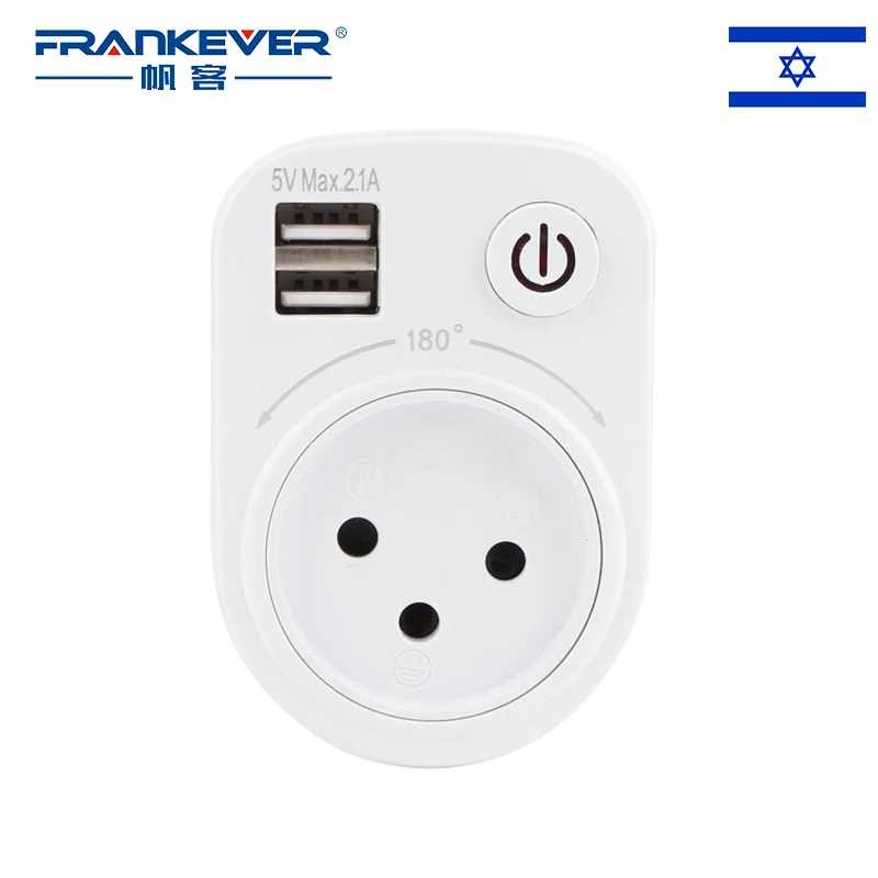 Штепсельная Вилка FrankEver Israel 16A с двумя usb портами 5 в 2 1 А зарядное устройство