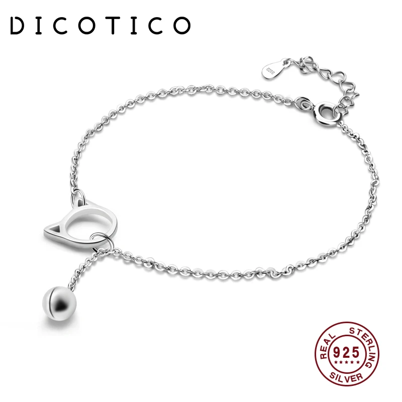 

DICOTICO Authentic 925 Sterling Silver Cute Animal Cut Head Ball Spring Clasp Link Chain Charm Bracelets For Women KFB963-T