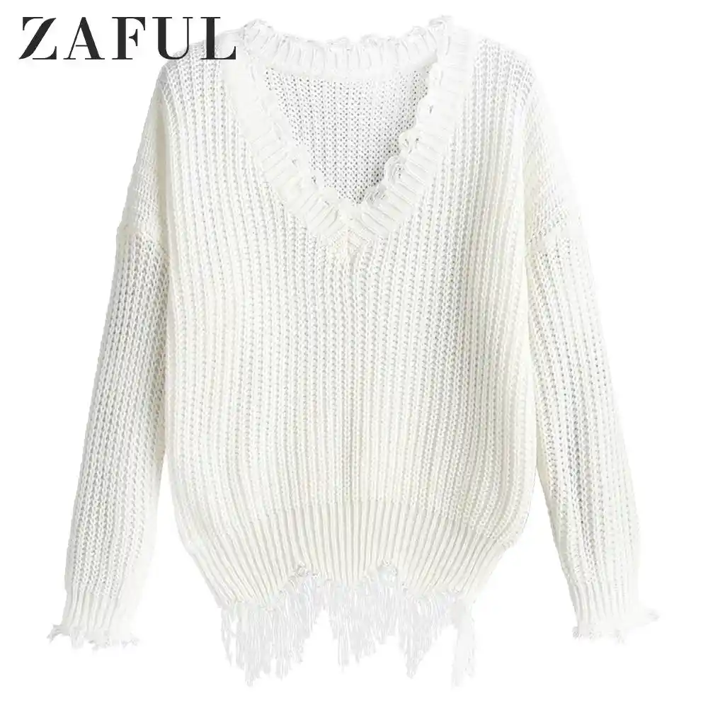 white distressed sweater
