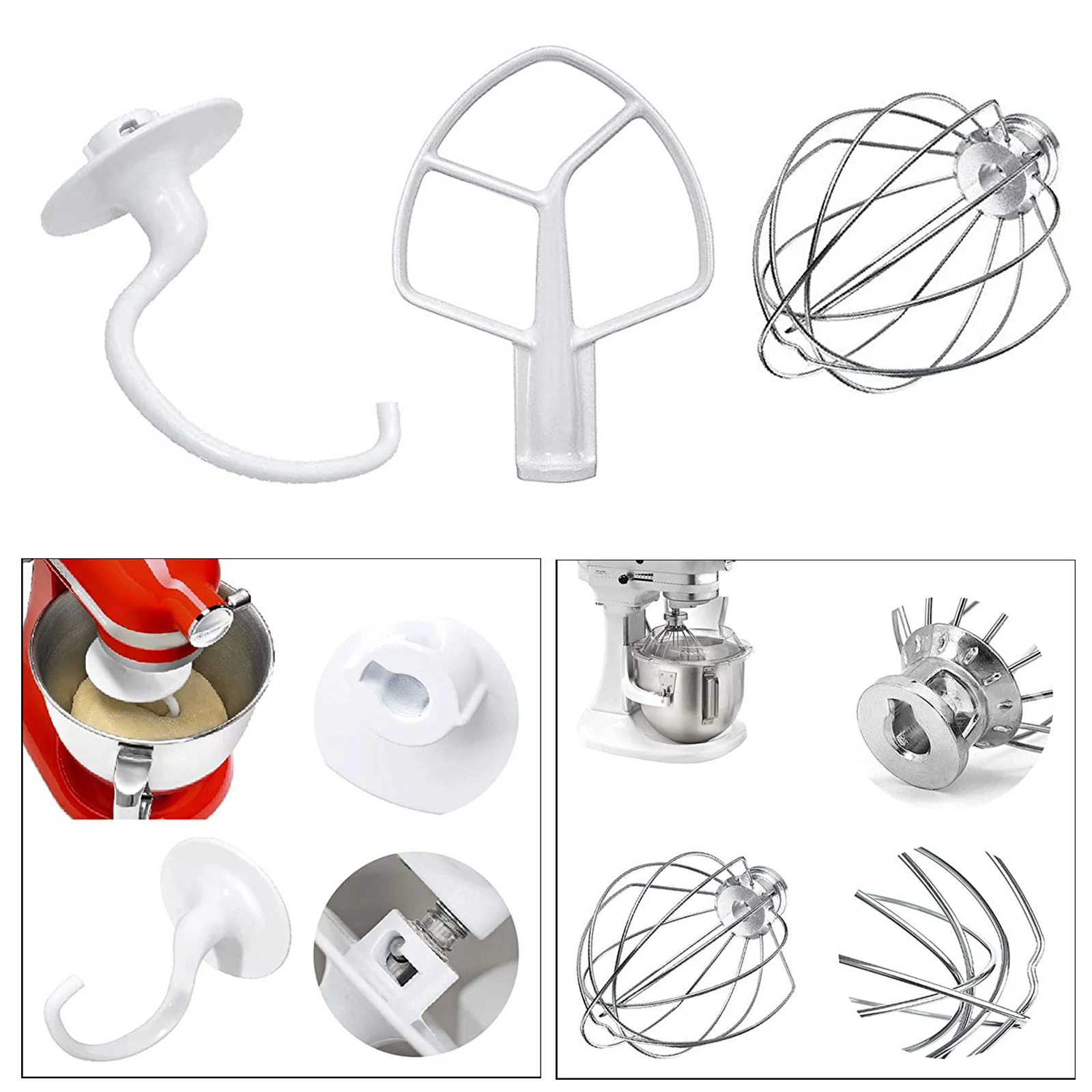 3Pack Standard Mixer Replacement Set Flat Beater Wire Whip K45DH  Hook for 3K5SS 9KSM5 KPM5 5