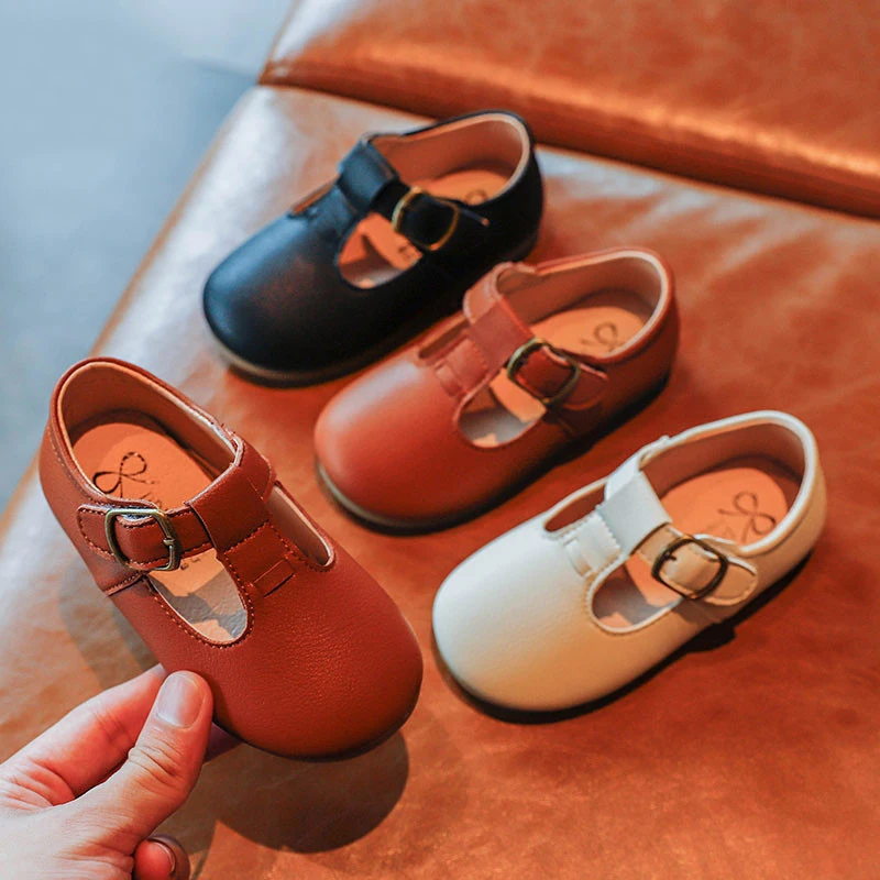 Otoño de las muchachas zapatos de cuero de moda de Color sólido zapatos de chica de bebé de los niños zapatillas de deporte Fondo suave Niño Zapatos tamaño 21-30 SZ256