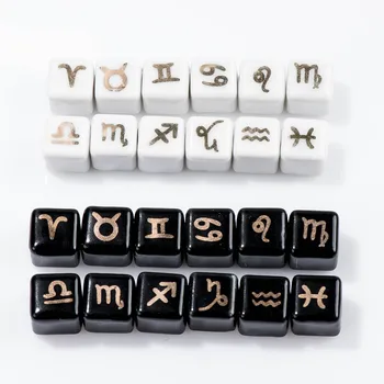 보석 제작 재료용 도금 도자기 구슬, 사각형 모양 세라믹 구슬, 12 개 별자리, 11 개, 12 개, # XN044