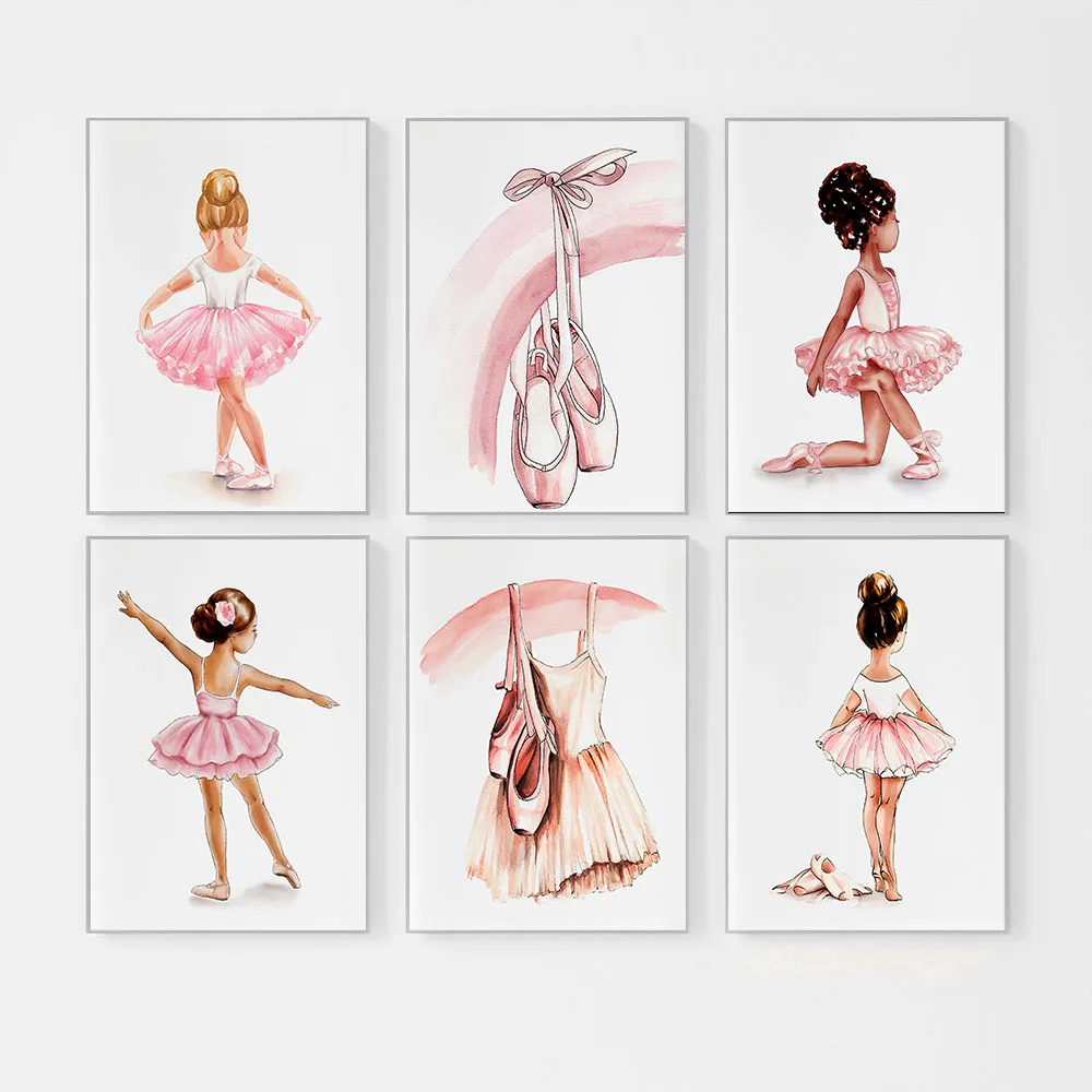 Ballerina Girl Poster Toddler Girls Painting Nursery Wall Art Pink Wall Pictures For Kids Girls Bedroom Nordic Home Decoration