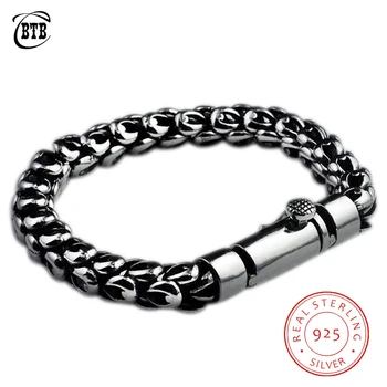 

With Logo 100% Real 925 Sterling Silver Men Buddha Bracelet Thick Safe Pattern Vintage Punk Rock Style Bangle Men Jewelry Gifts