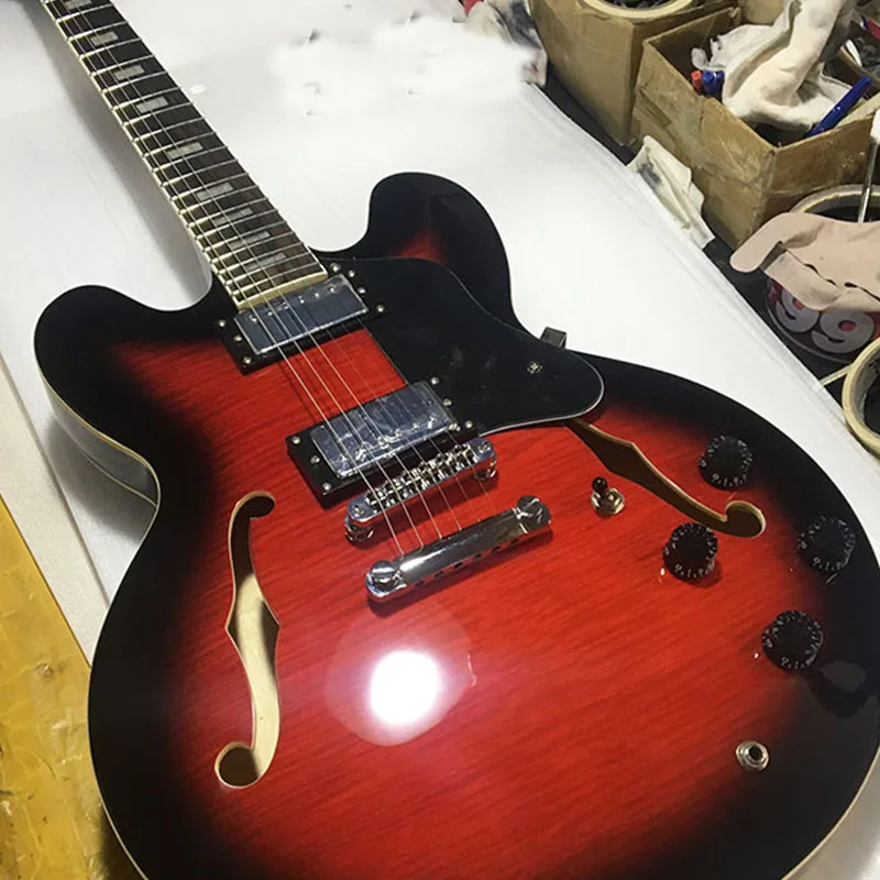 

Factory direct sales of 6-string electric guitar, red paint, tiger veneer, half-empty heart electric guitar, rose wood fingerboa