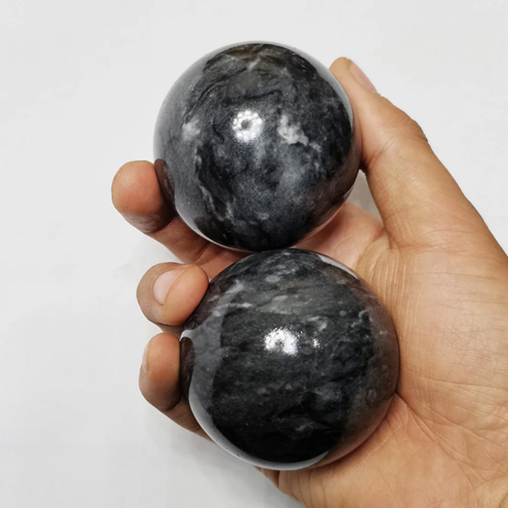 1Pair 50mm Natural Jade Baoding Ball Fitness Handball Quartz Sphere Relaxation Hand Wrist Exercise Massage Therapy Healing Stone