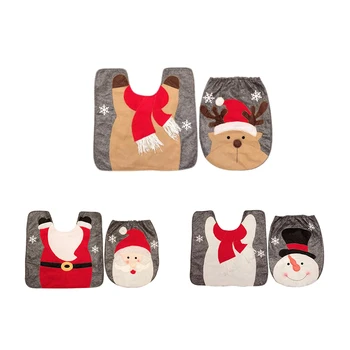 

2 Pcs Fancy Rug Carpet Toilet Cover Contour Rug Christmas Decoration Xmas Party Supplies New Year Home Bathroom Decor