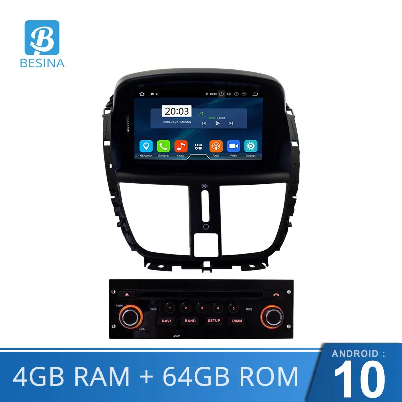 Автомобильный DVD плеер Besina 1 Din радио Android 10 0 для Peugeot 207 207CC 2007 2014 Wi Fi GPS навигация