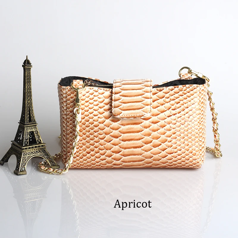 Оригинальные сумки из натуральной кожи для женщин, сумки через плечо, клатч на цепочке, роскошные оригинальные дизайнерские сумки с узором питона - Цвет: Apricot