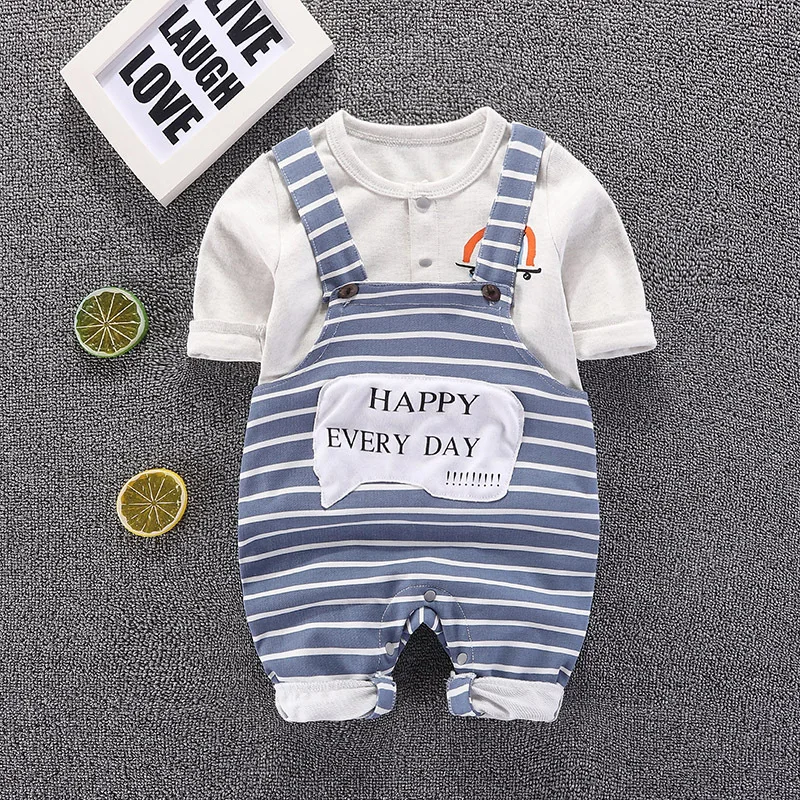 Infant Clothing 2022 Autumn Infant Baby Boy Clothes Set Baby Girl Long-sleeve Striped T-Shirt Overalls 2pce Kids Newborn Clothes Baby Clothing Set medium Baby Clothing Set